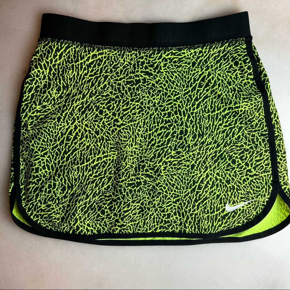 Nike Neon Lime Green Animal Print Dri-Fit Golf Tennis Skirt W/ Shorts Skort